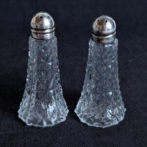 Vintage Tapered Sterling Silver & Glass Salt Pepper Shaker Set of 2